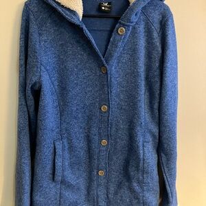 Blue Button-Up Jacket with Hood